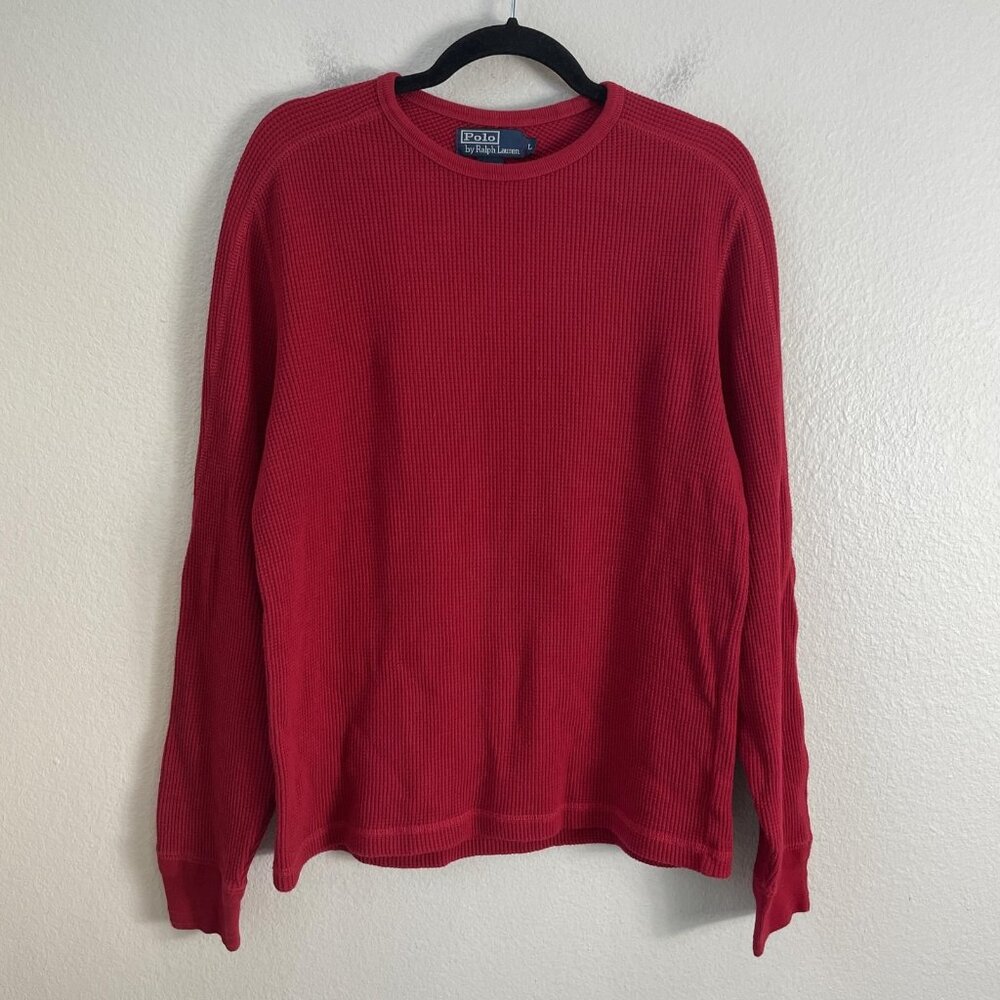 Vintage Polo By Ralph Lauren Sweater Mens Large Red Waffle Knit Thermal Pullover